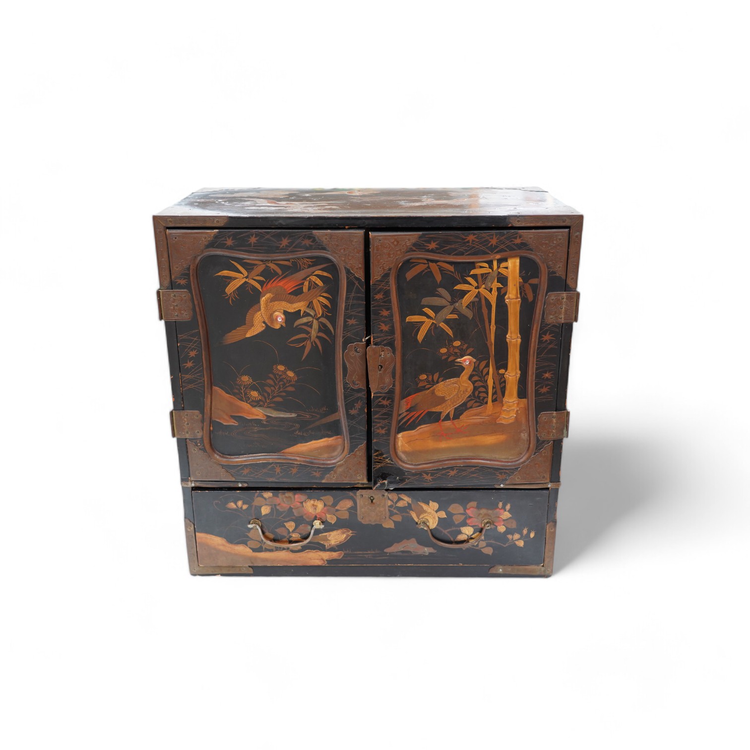 A 19th century Japanese lacquered table cabinet, 46cm. Condition - poor